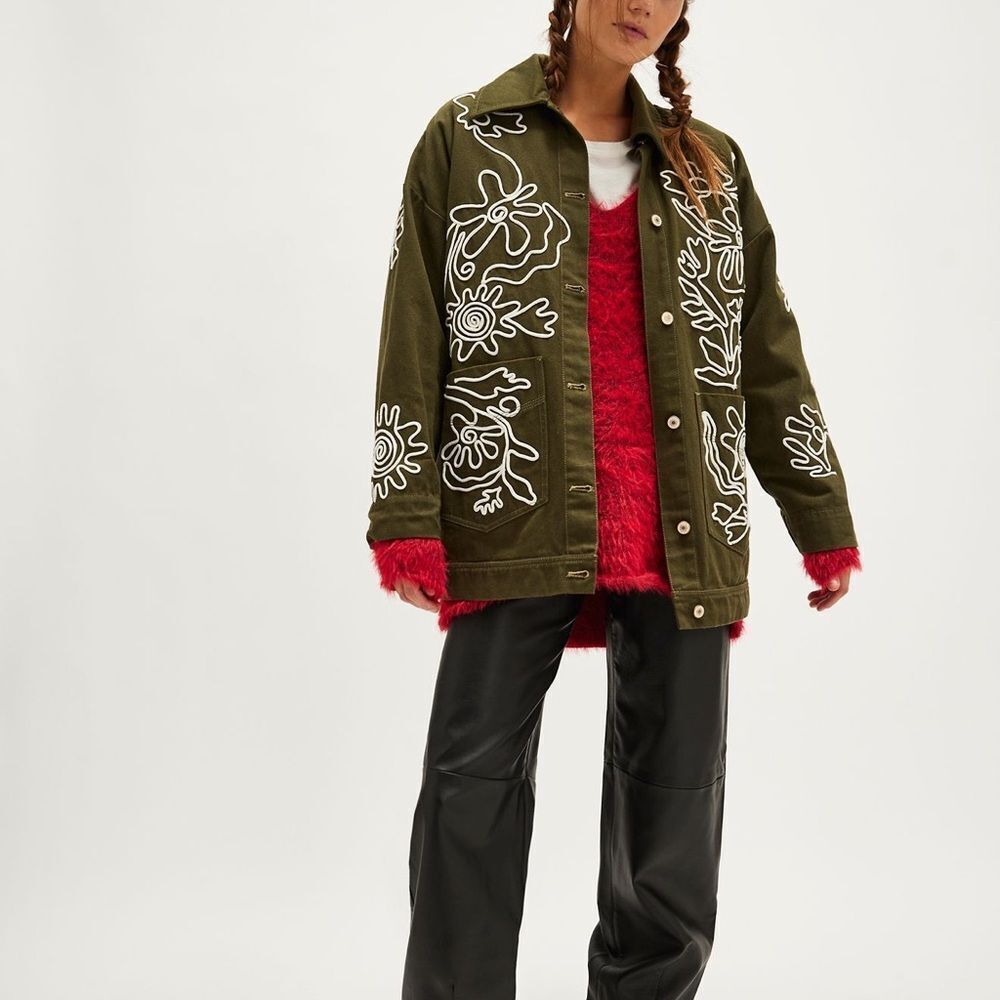 Free People We the Free Avery Soutache Embroidered Jacket Army/Ivory Combo - Picture 5 of 14